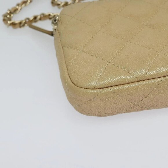 CHANEL Matelasse Chain Shoulder Bag Grained Calf Skin Beige Gold CC Auth 138257 - Picture 3 of 16